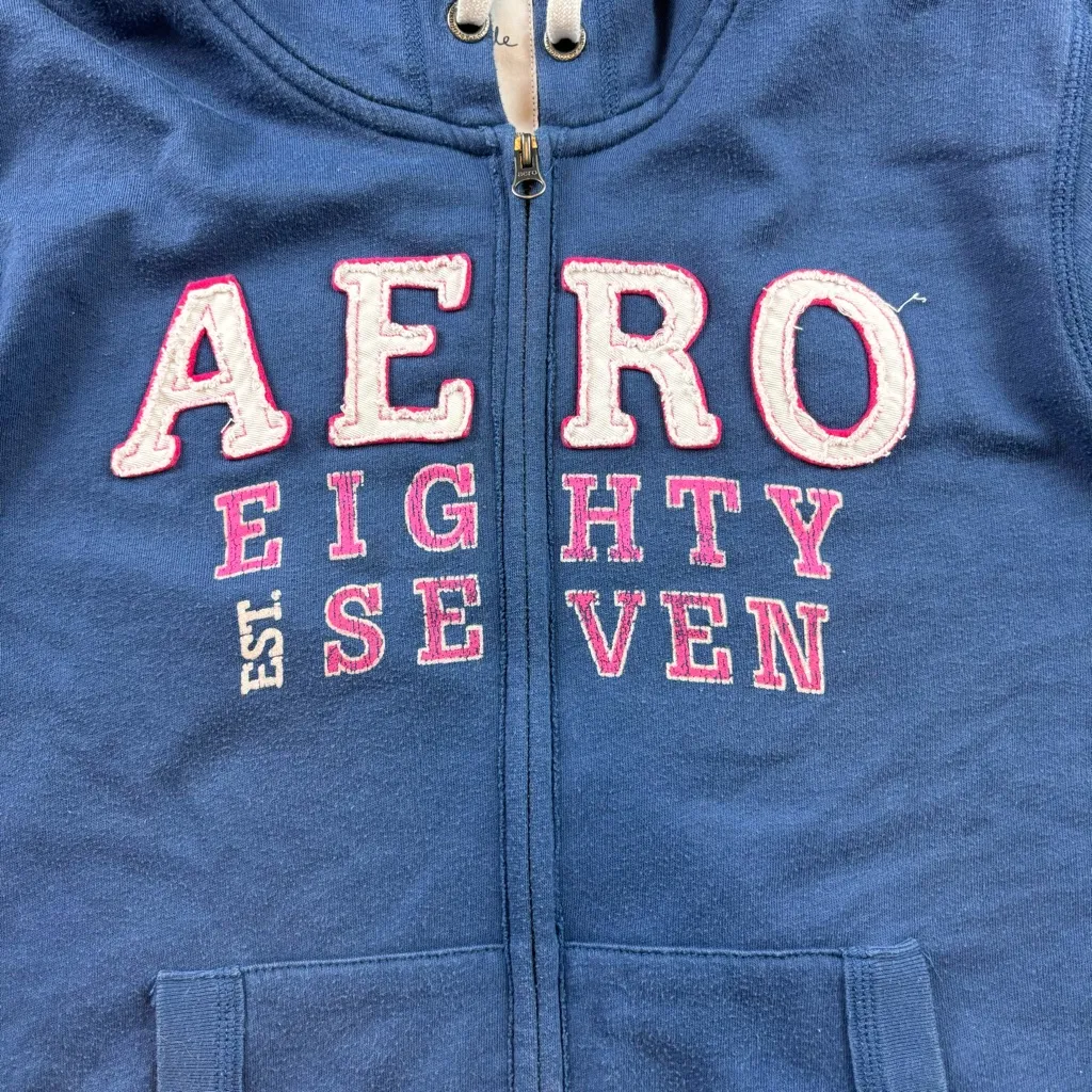 Y2k blue aeropostle aero eighty seven spellout zip up hoodie - Image 5