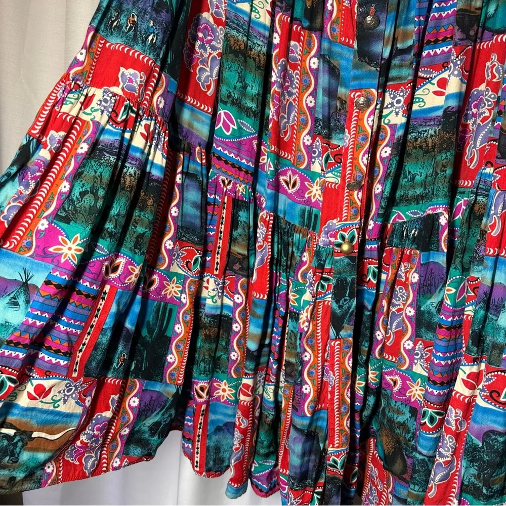 Vintage Skirt Maxi 80s Hippy Boho Gypsy Southwestern Aztec USA Native American Red Size XL - Image 7