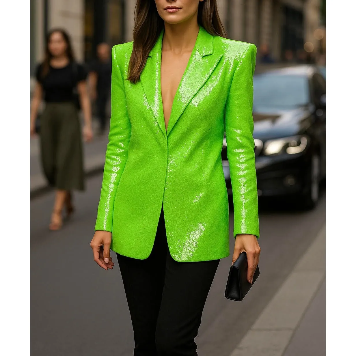 Bronx and Banco Zizi Neon Green Sequin Embellished Blazer Size XS 2 - Image 3