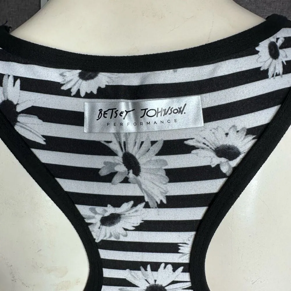 Betsey Johnson Stripe Daisy Floral Design Performance Crop Top Sports Bra - Image 3