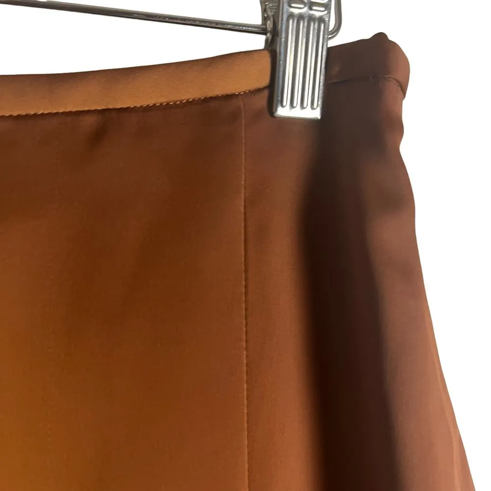 Club Monaco Trycia Brown Slit Satin Bias Midi Skirt Size 6 - Image 8