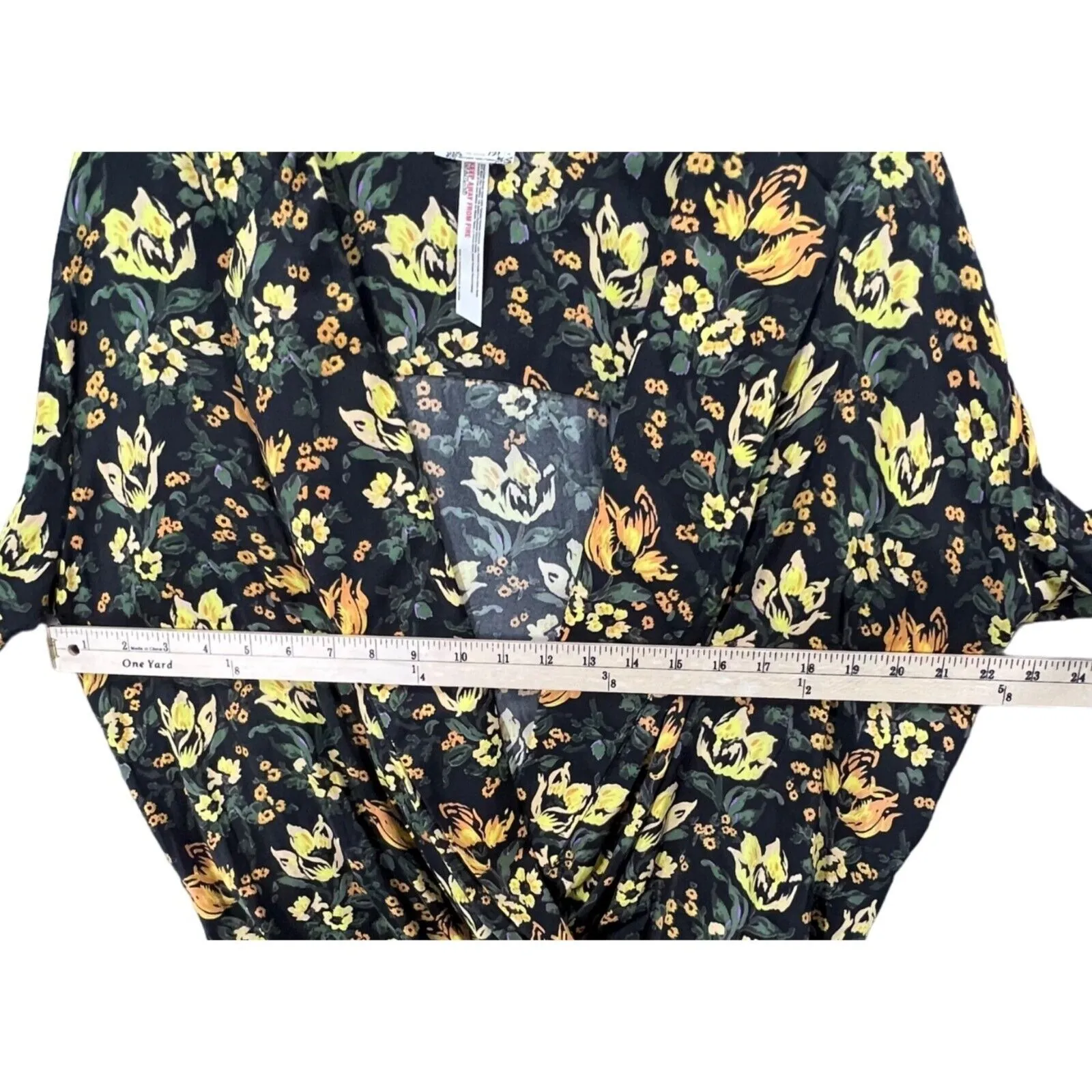 Free People Intimately Elsa Bodysuit Womens S Black Yellow Floral Boho Chic - Image 7