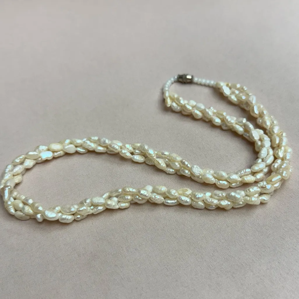 Three Strand Freshwater Pearl Necklace Hand - Image 8