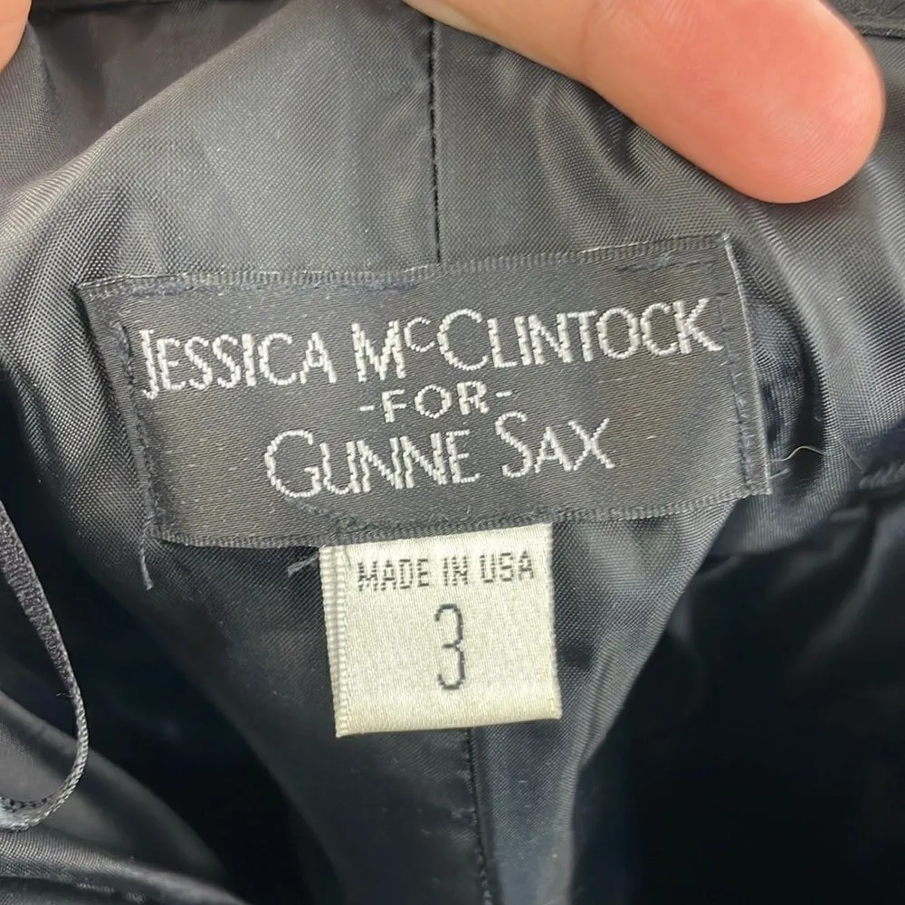 Jessica McClintock For Gunne Sax Black Strapless Netted Embellished Dress 3 - Image 9