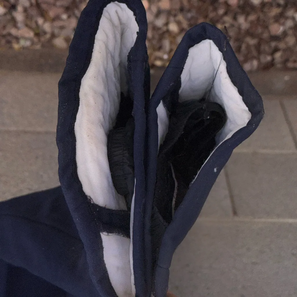 Vintage Hermann Navy Ski Bib snowsuit winter Overalls Women's Medium White - Image 11