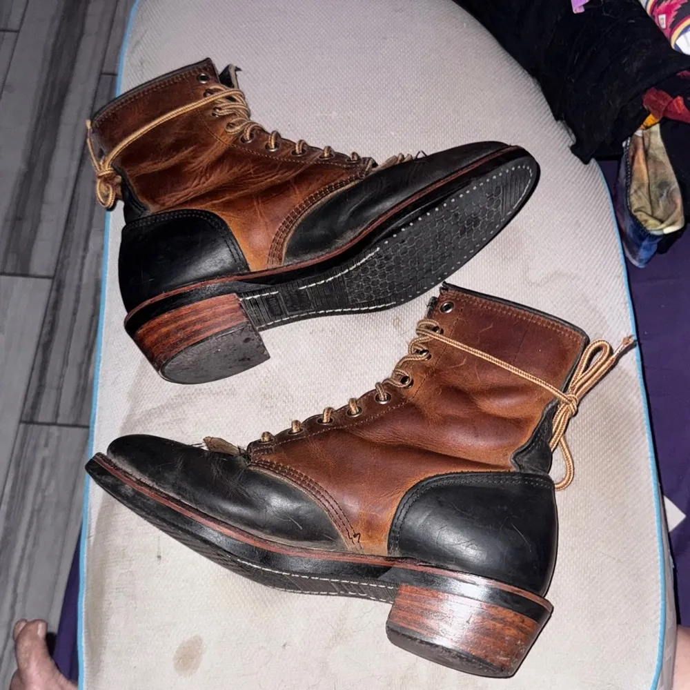 Men's Unbranded Leather Boots Brown and Black Size 10 - Image 7