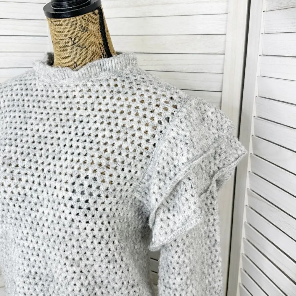 Broadway 38 Anthropologie Ruffle Shoulder Open Knit Sweater Gray XS Wool Blend - Image 5