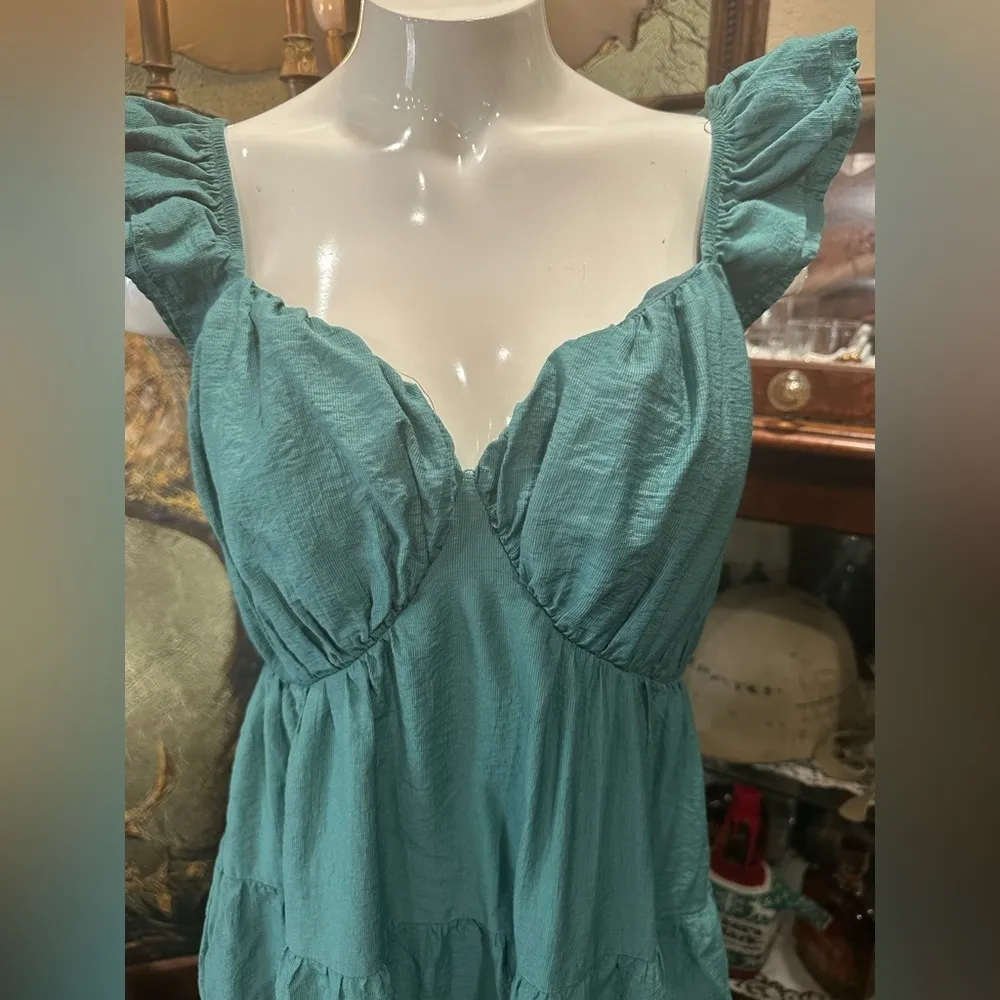 EUC DAVI&DANI  GREEN Tiered Cotton Poplin Maxi Dress - Image 4