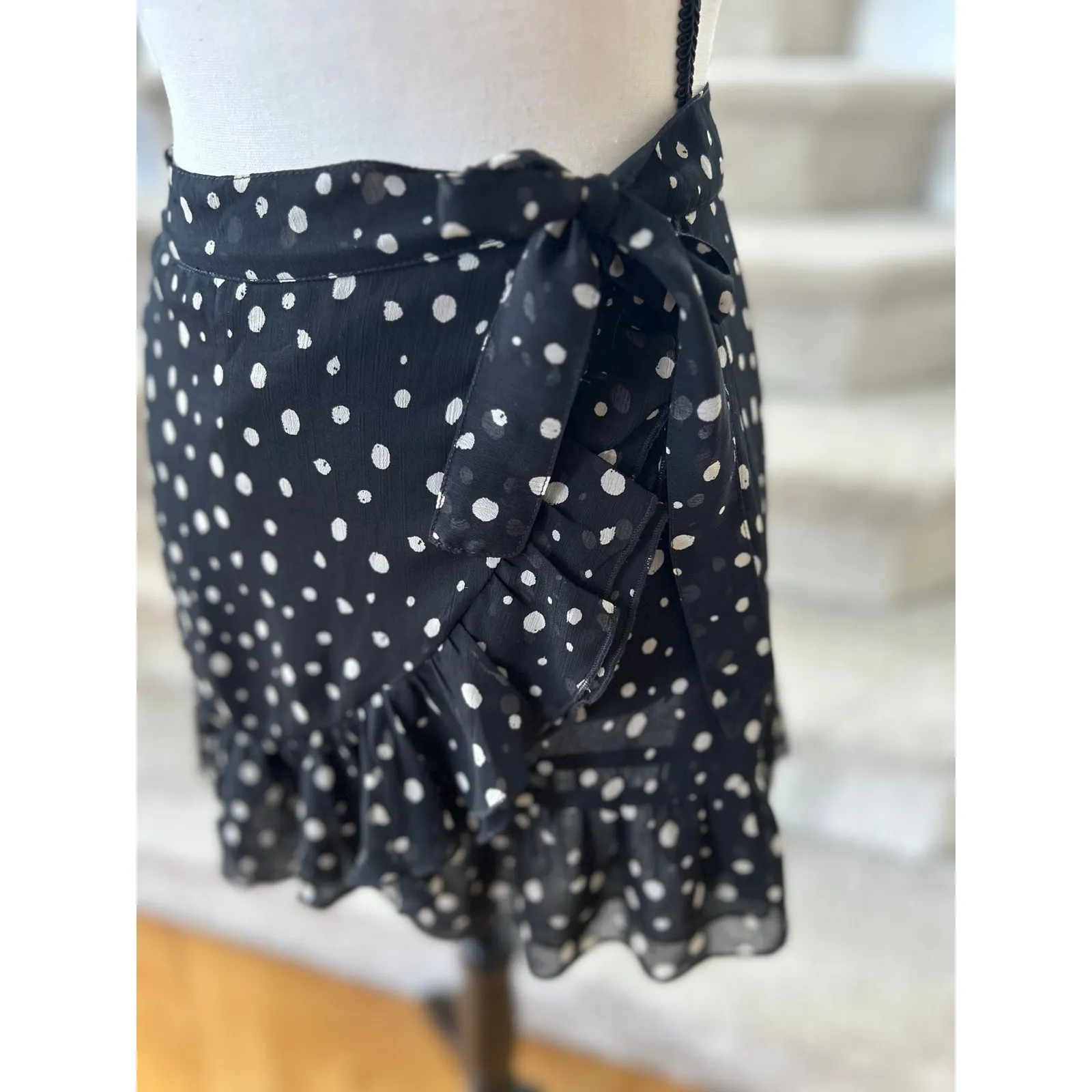 Urban Outfitters Black White Polka Dot Ruffle Hem Mini Skirt Whimsygoth Fairy - Image 3