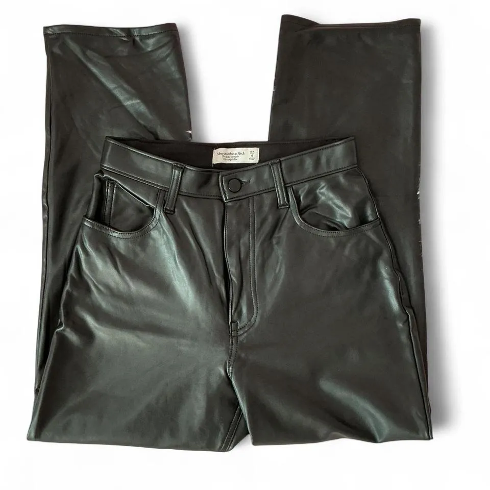 Abercrombie & Fitch The Ankle Straight Ultra High Rise Black Faux‎ Leather Pants - Image 2