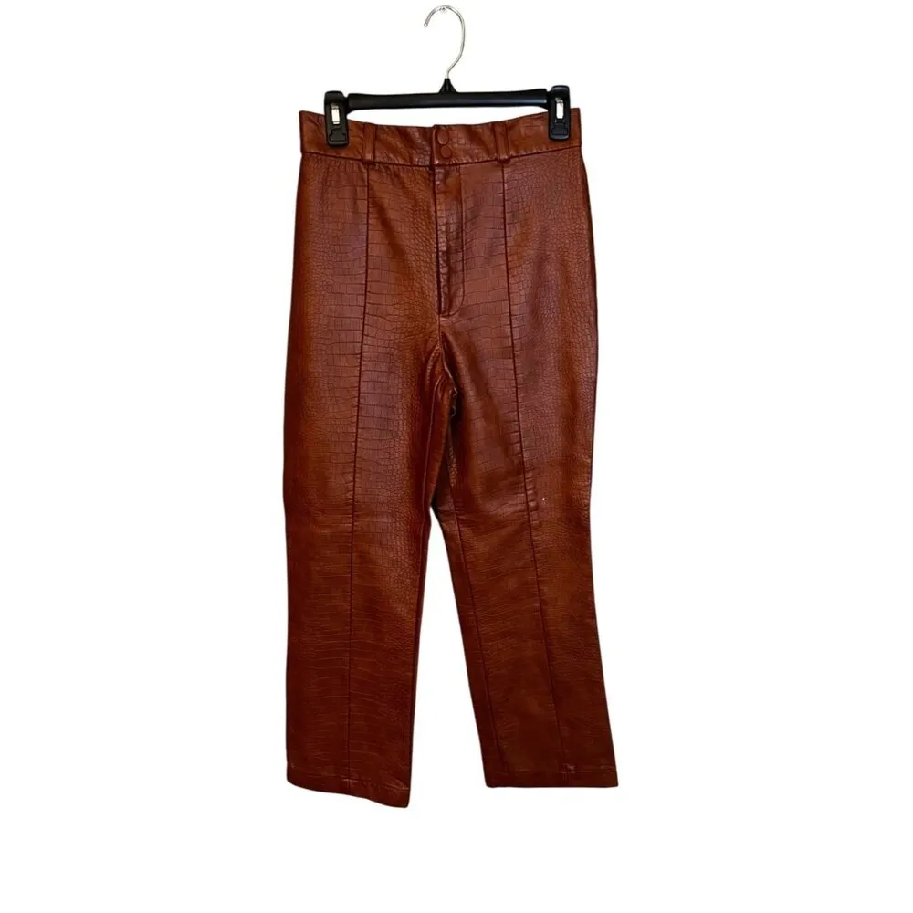 Bardot  Croc Faux Leather Pants in Tan Croc 6 Womens Vegan Trousers - Image 5