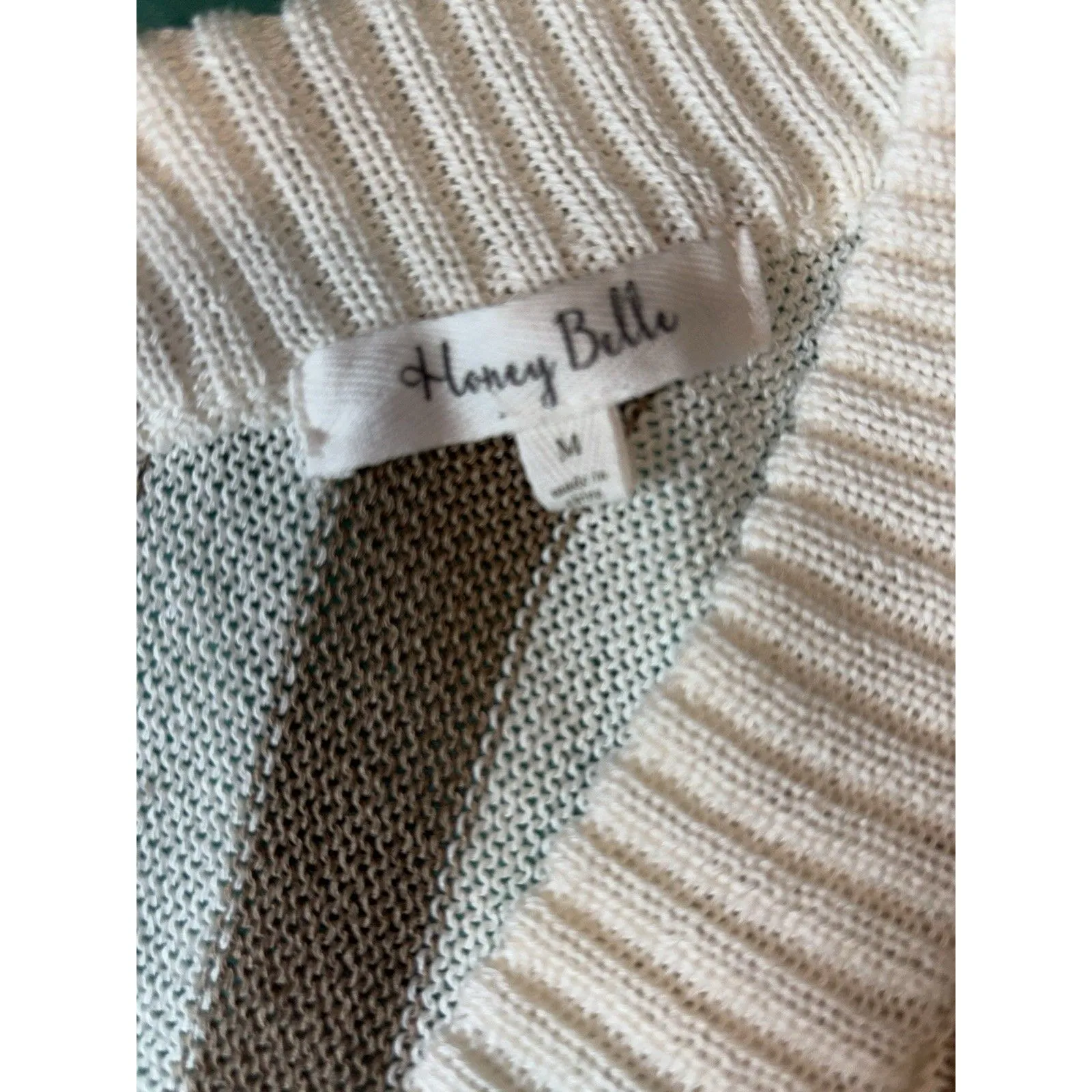 Honey Belle Sweater Womens Med Crop Top Tight Knit Brown & Ivory - Image 12