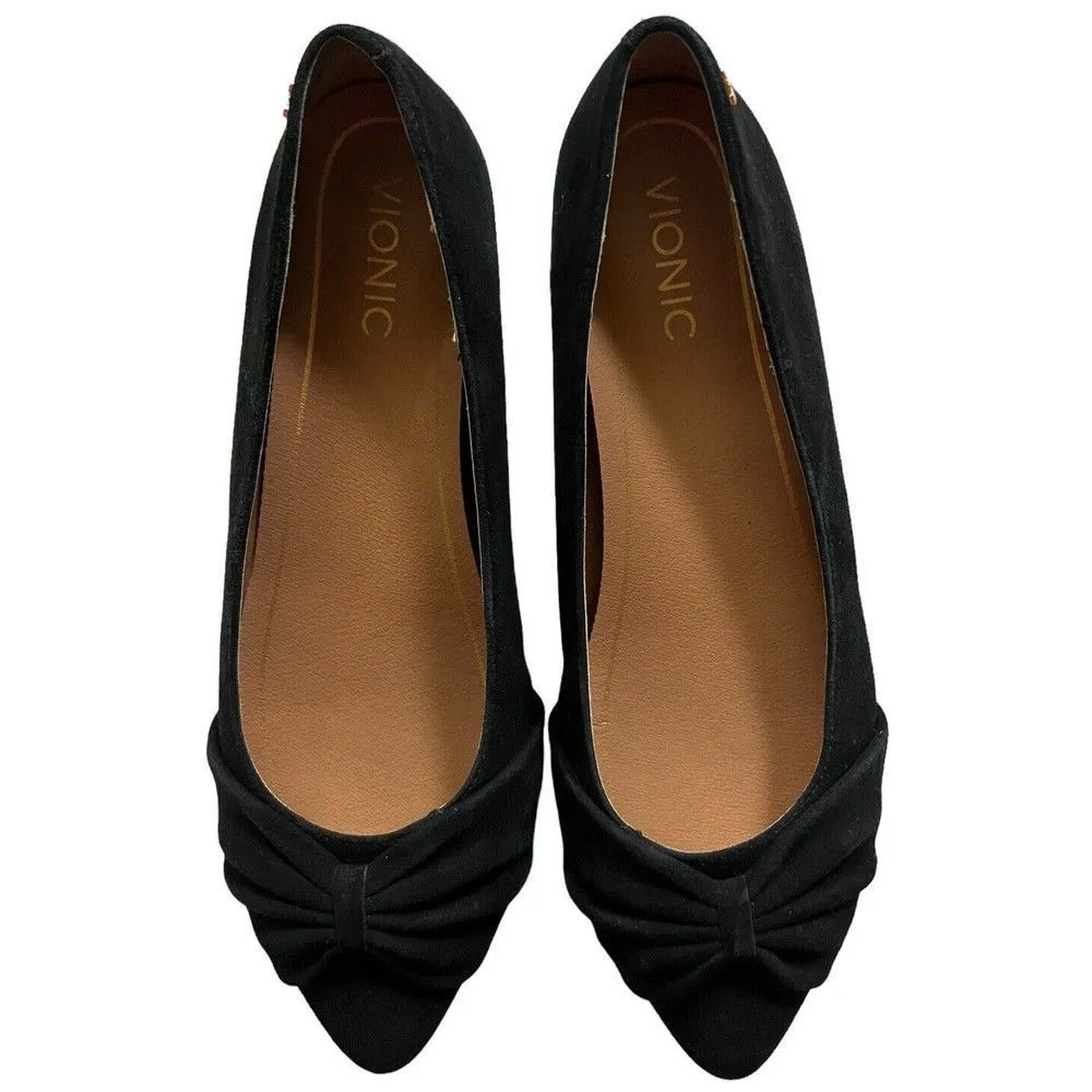 Vionic Gramercy Black Suede Leather Ballet Flats Pointed Toe With Bow Sz 8.5 - Image 5