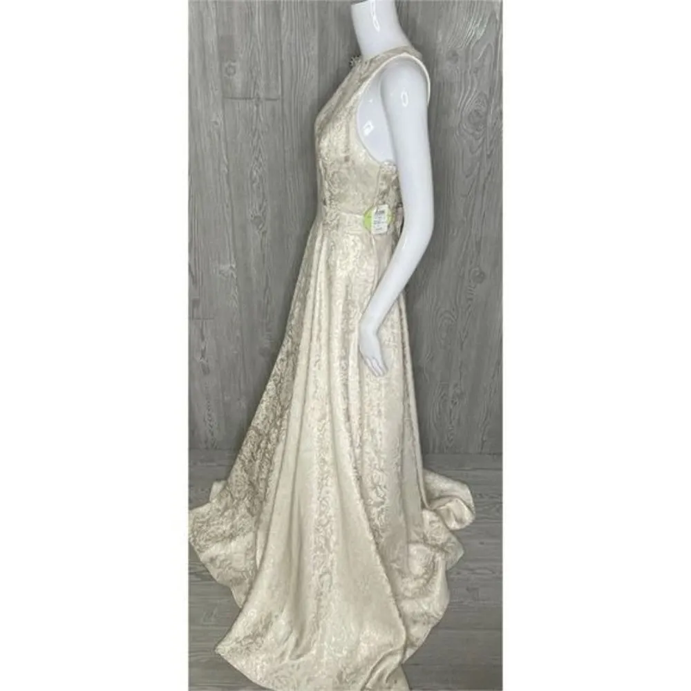 Nwt Windsor glitter scroll floral gold and cream long dress prom formal dress 7 - Image 5