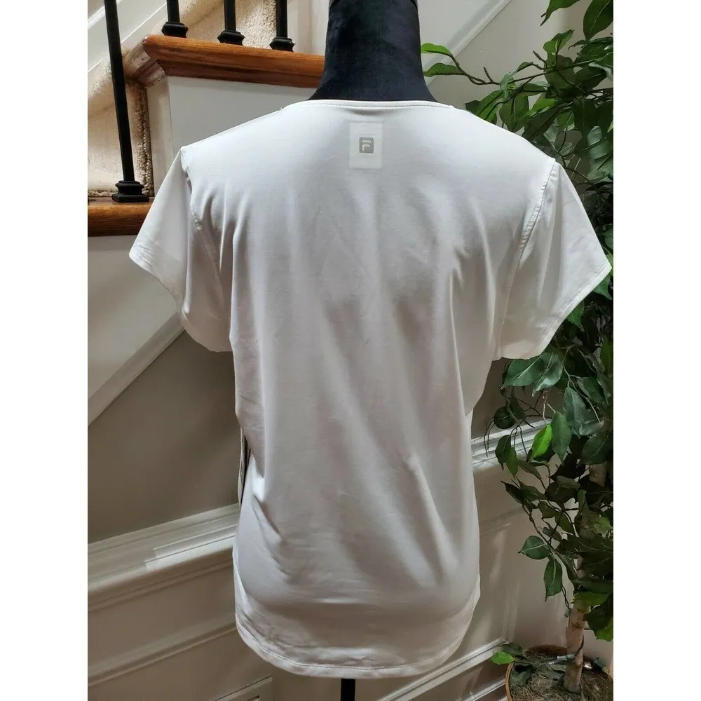 Fila Women's Solid White Polyester V-Neck Cap Sleeve Activewear Top Size Large - Image 6