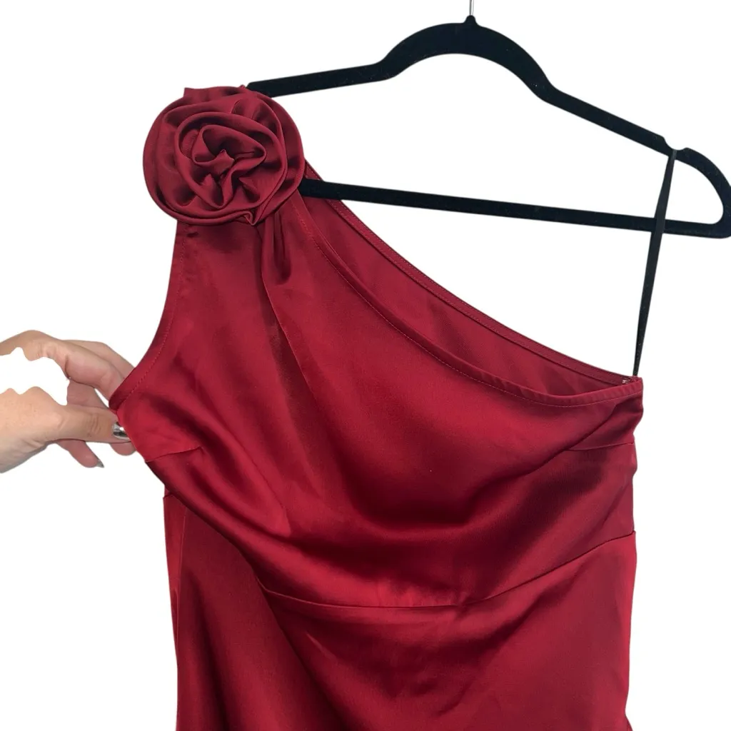 Majorelle Natalya One Shoulder Satin Maxi Gown In Red Wine - Image 4