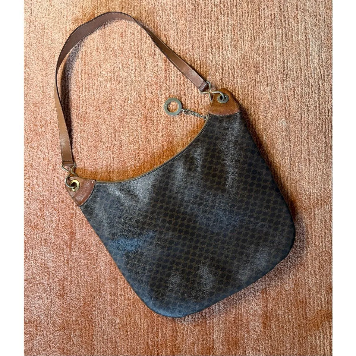 Vintage Celine Paris Brown Macadam Hobo Shoulder Bag Made in Italy - Image 6