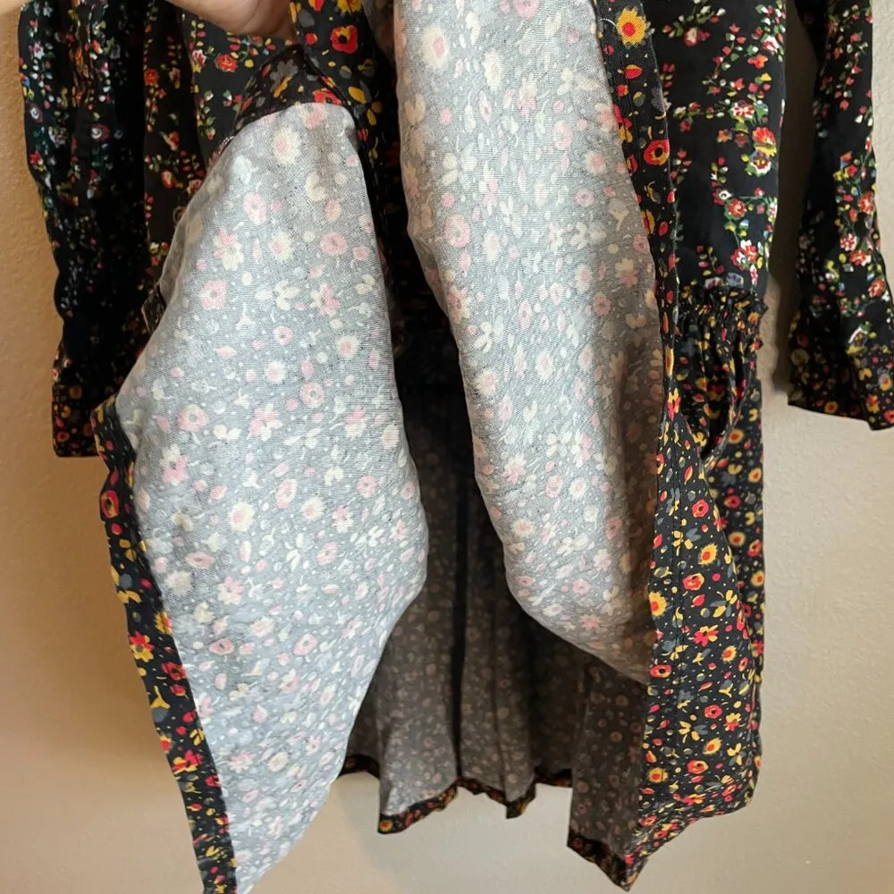 Maeve Anthropologie Black Floral Print Drop Waist Dress Size 2 (US) Cottage Core - Image 5