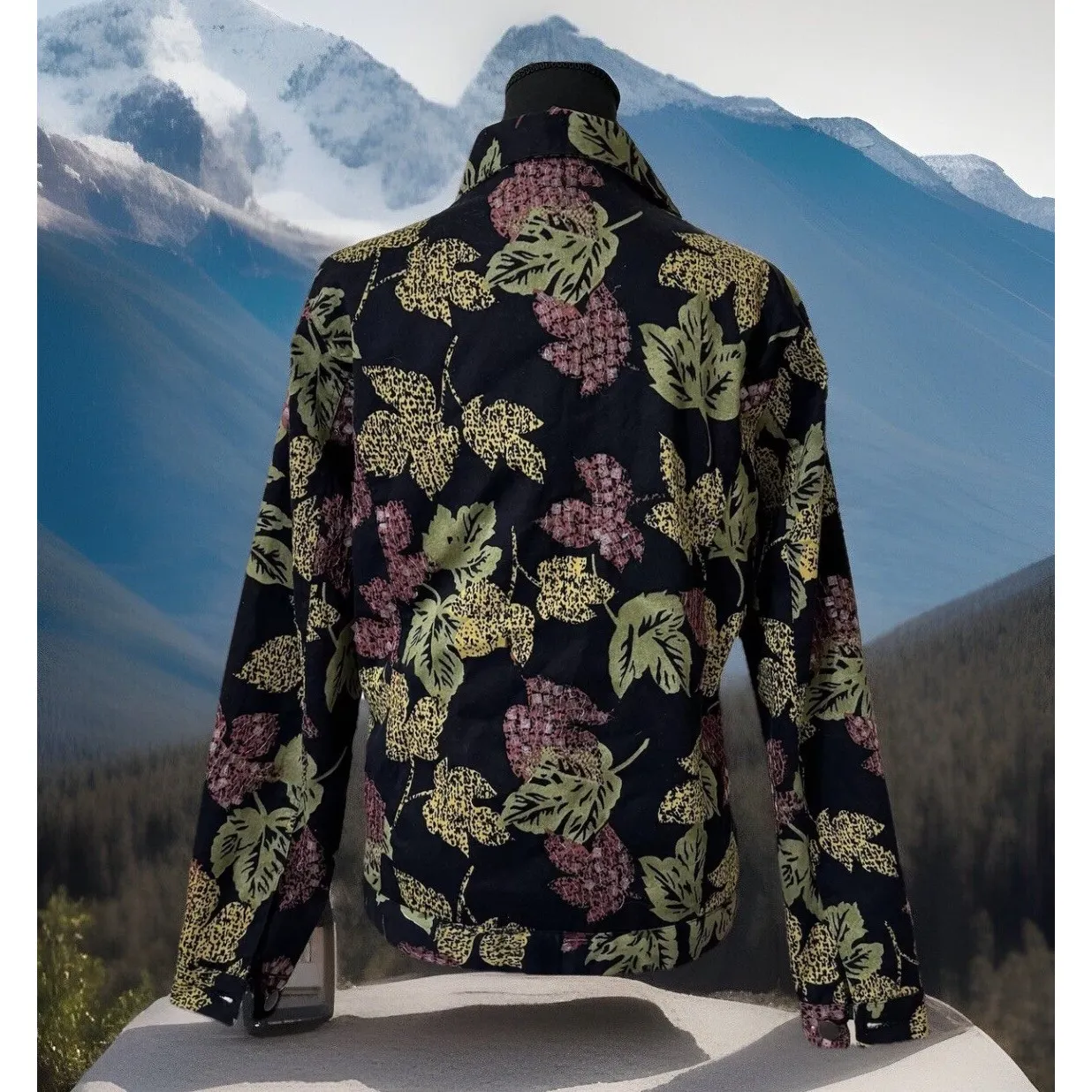 Redd Jeans Floral Print Retro Pockets Metal Button Sequin Swiftie‎ Jacket - Image 2