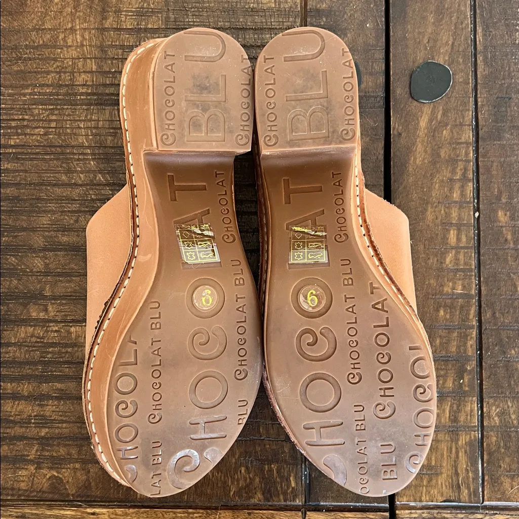 Chocolat Blu Glorey Camel Tan Open Toe Leather‎ Platform Sandal Clog Sz 9 - Image 10
