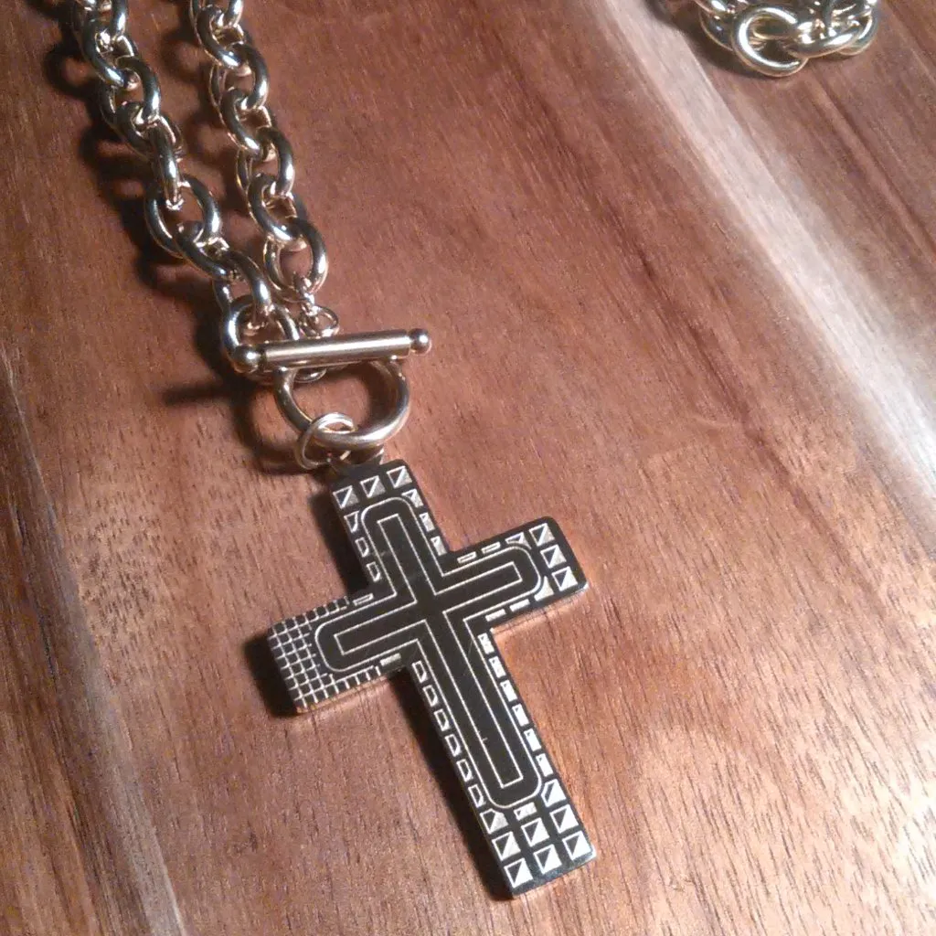 Cable Chain Cross Charm Ion Plated Yellow Gold Stainless Steel Necklace - Image 2