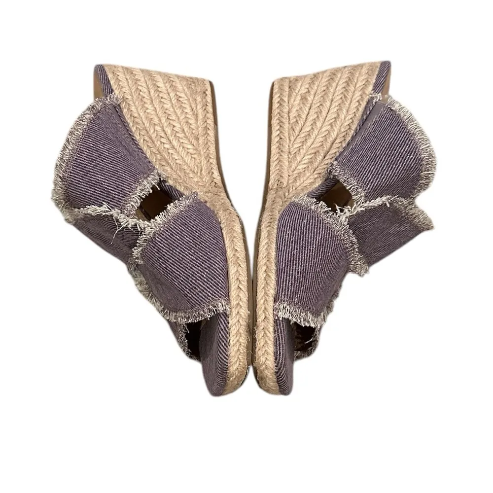 LUCKY BRAND MADGIE FRINGED OPEN TOE CANVAS WEDGE ESPADRILLE SANDAL SHOES 7.5 - Image 3