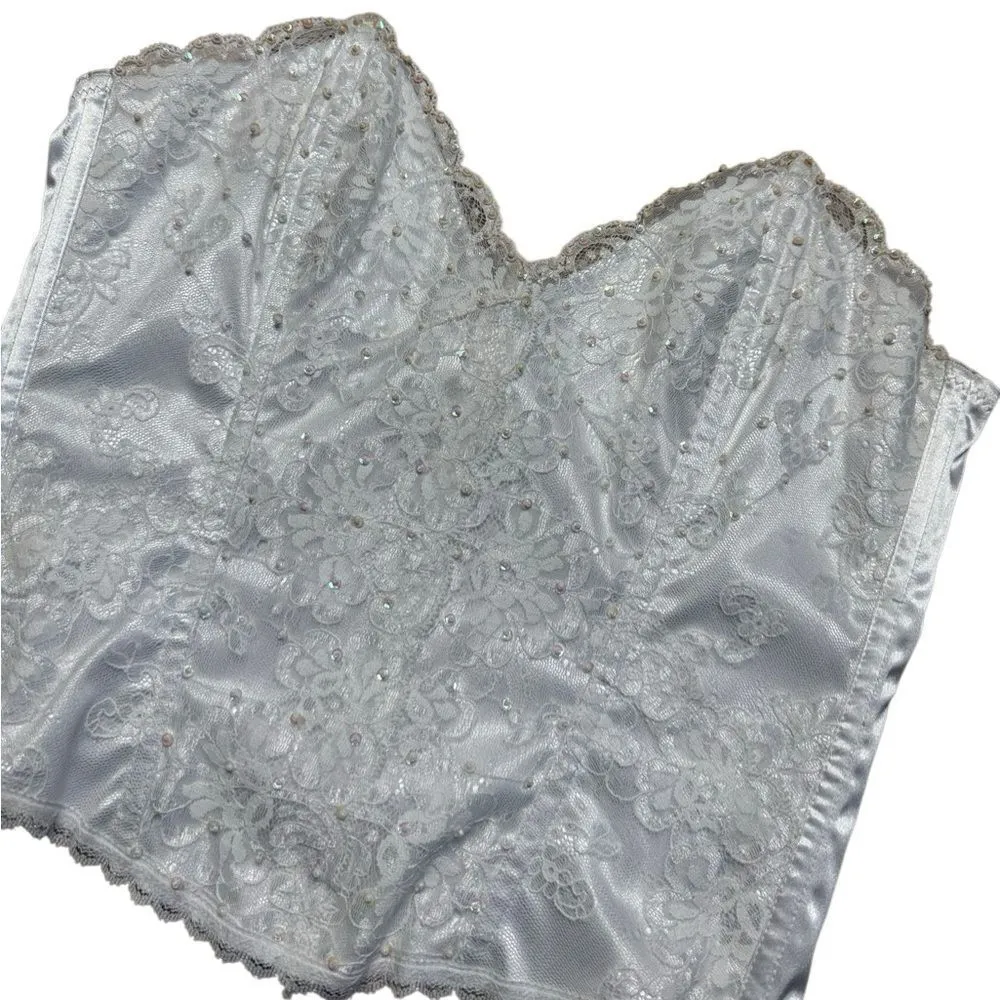 Shirley of Hollywood Satin Lace Beaded Corset Top size 36 / Medium White - Image 5