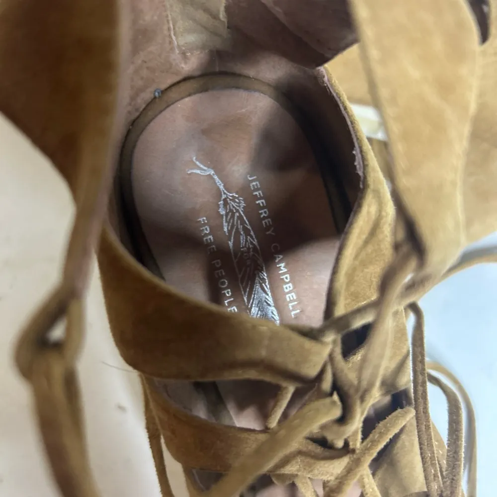 Free People X Jeffrey Campbell Brown Lace Up Zip Up Heel Sandals Size 9 - Image 5