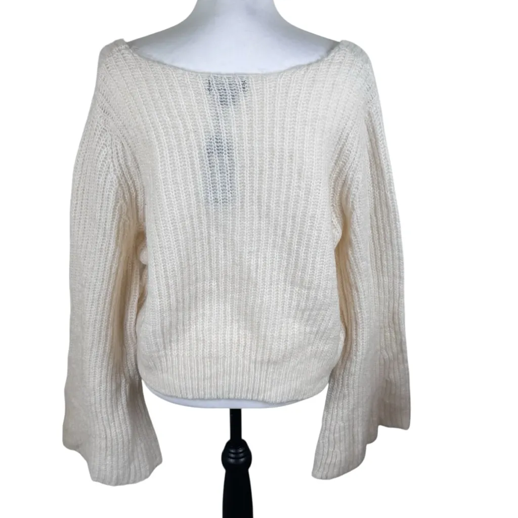 NWT PrettyLittleThing Cream Brushed Knitted Cropped Long Bell Sleeve Sweater XL - Image 4