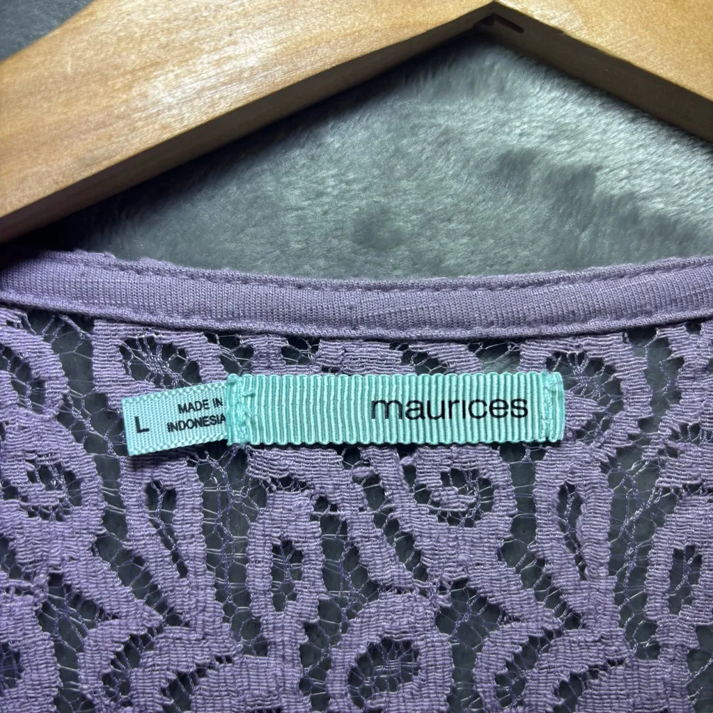 Maurices Lace Swing Cardigan Purple 3/4 Sleeve Womens L Fairycore Romantic Boho - Image 7