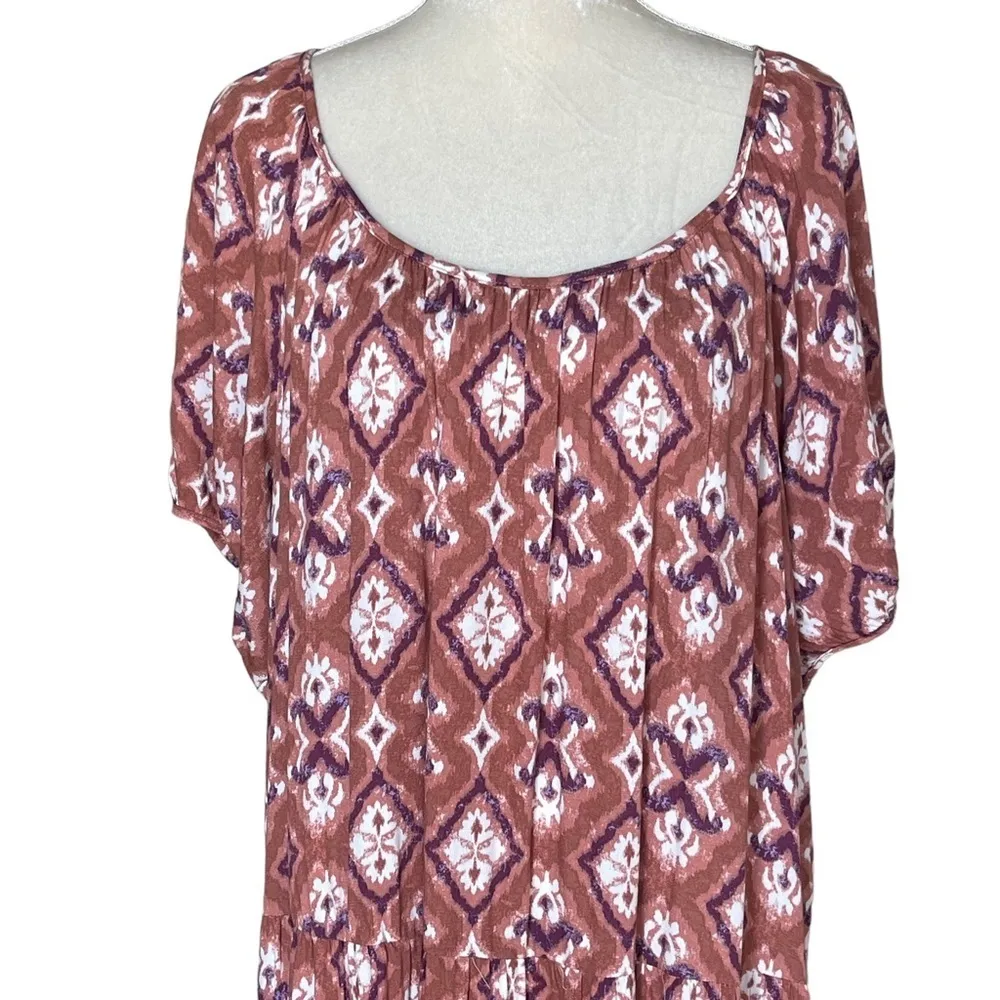 Knox Rose Women’s Tiered Bohemian Midi Dress Plus Size 1X Puff Sleeves Paisley - Image 5