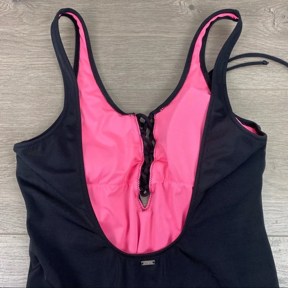 Pink Victoria’s Secret Black Tie Front One Piece Swimsuit Sz.S - Image 9