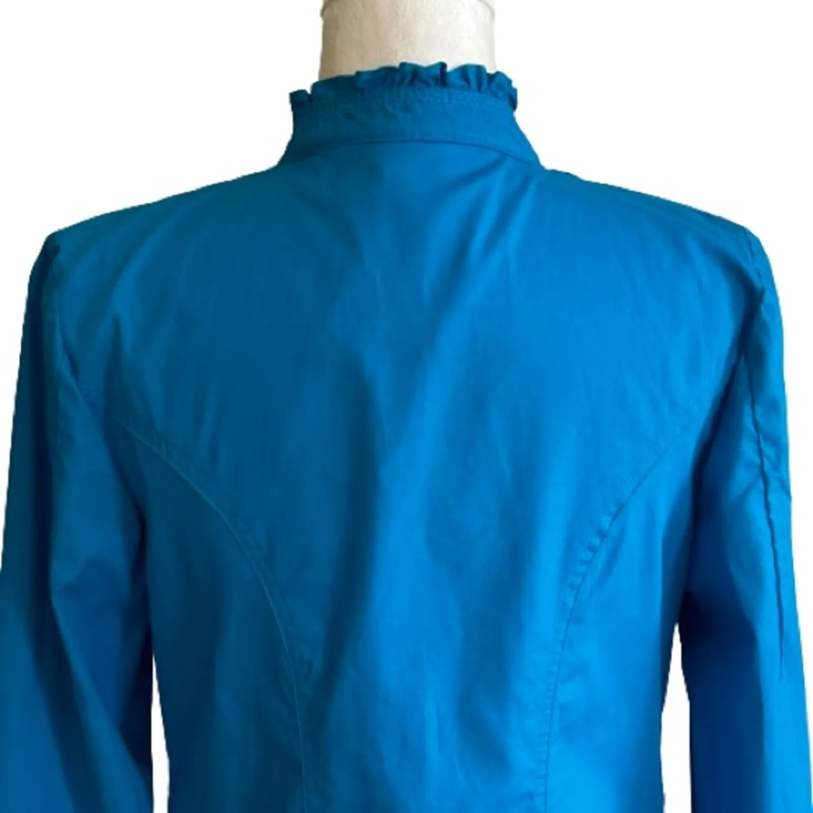 Mirror Image Blazer Jacket Blue Open Front Ruffled Lightweight Summer Small NEW - Image 5