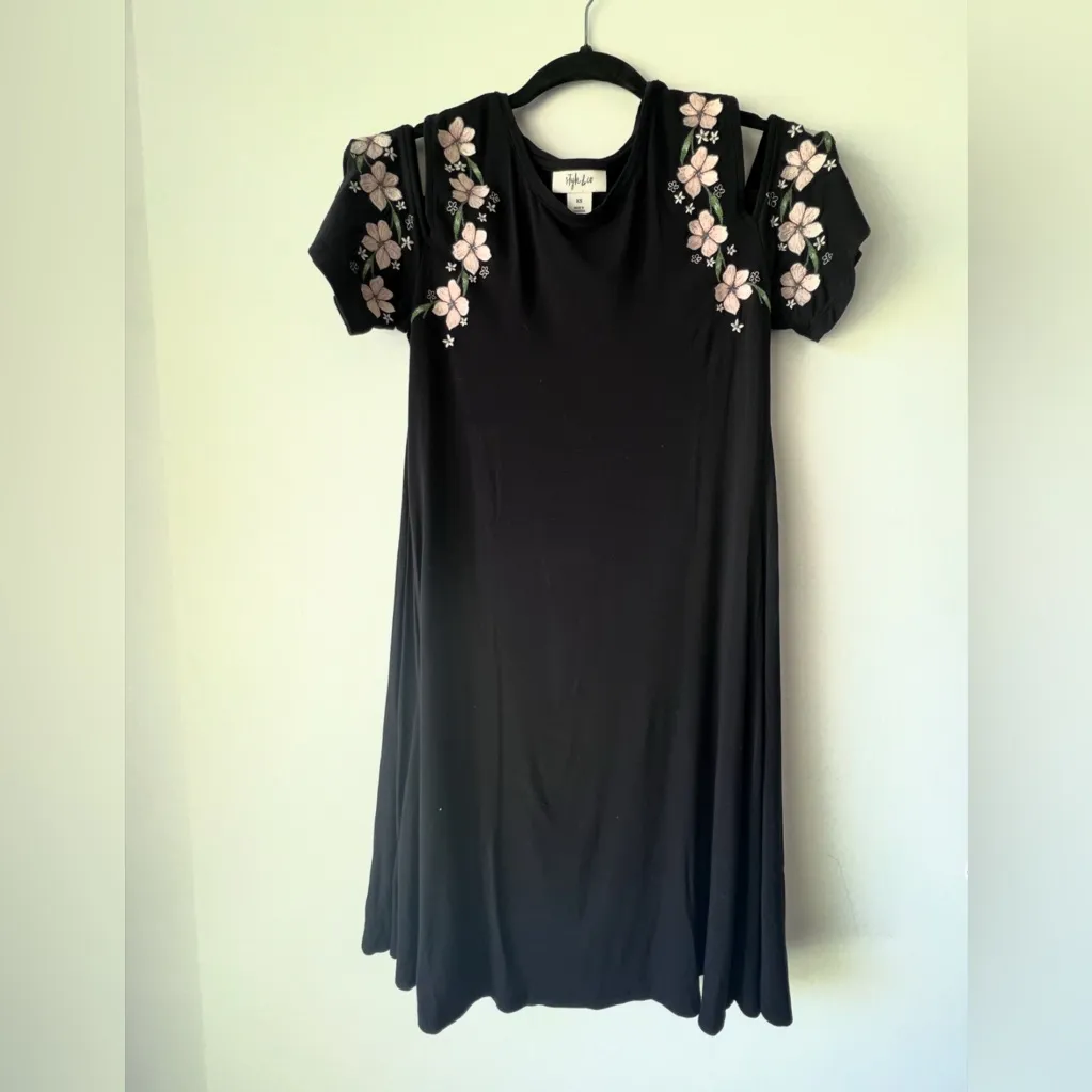 Women's mini embroidered black dress Style & Co Floral Swing Knee Cold XS - Image 10