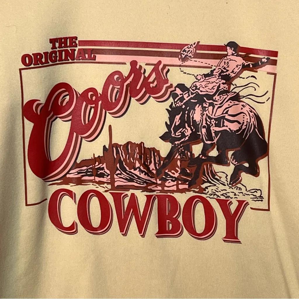 The Original Coors Cowboy Crewneck Women’s M Beige Lightweight Sweatshirt Beer - Image 2
