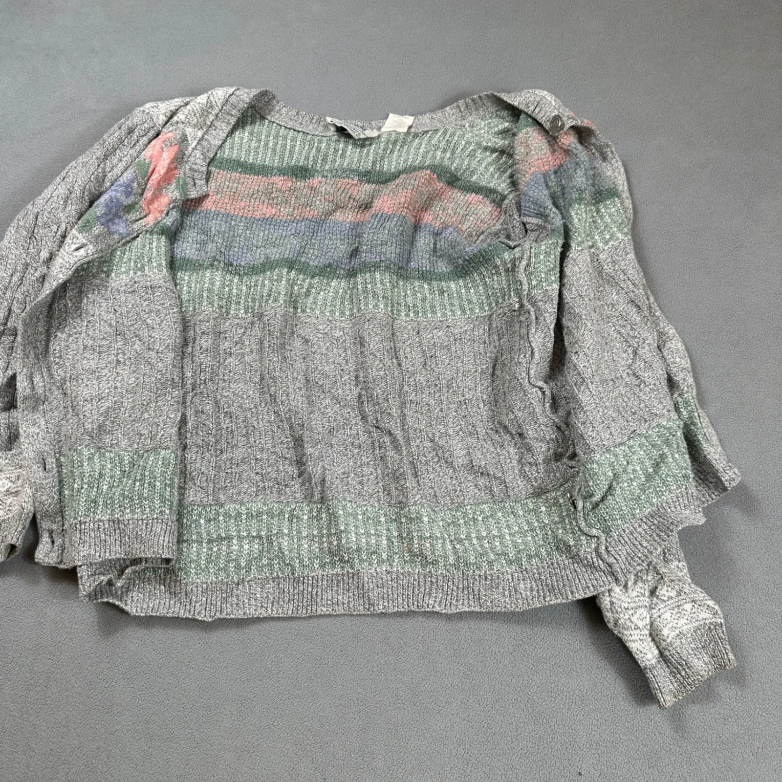 Vintage Northern Reflections Cardigan Sweater M Floral Knit Grey Made in Canada - Image 3