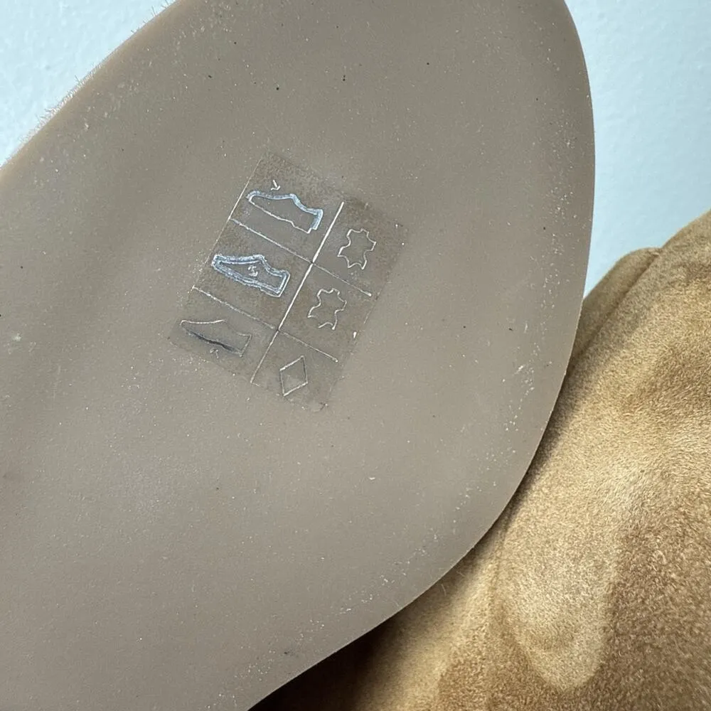 Dee Keller Suede Open Toe Pull On Platform Wedges Caramel Size 38 Italy Brown - Image 14