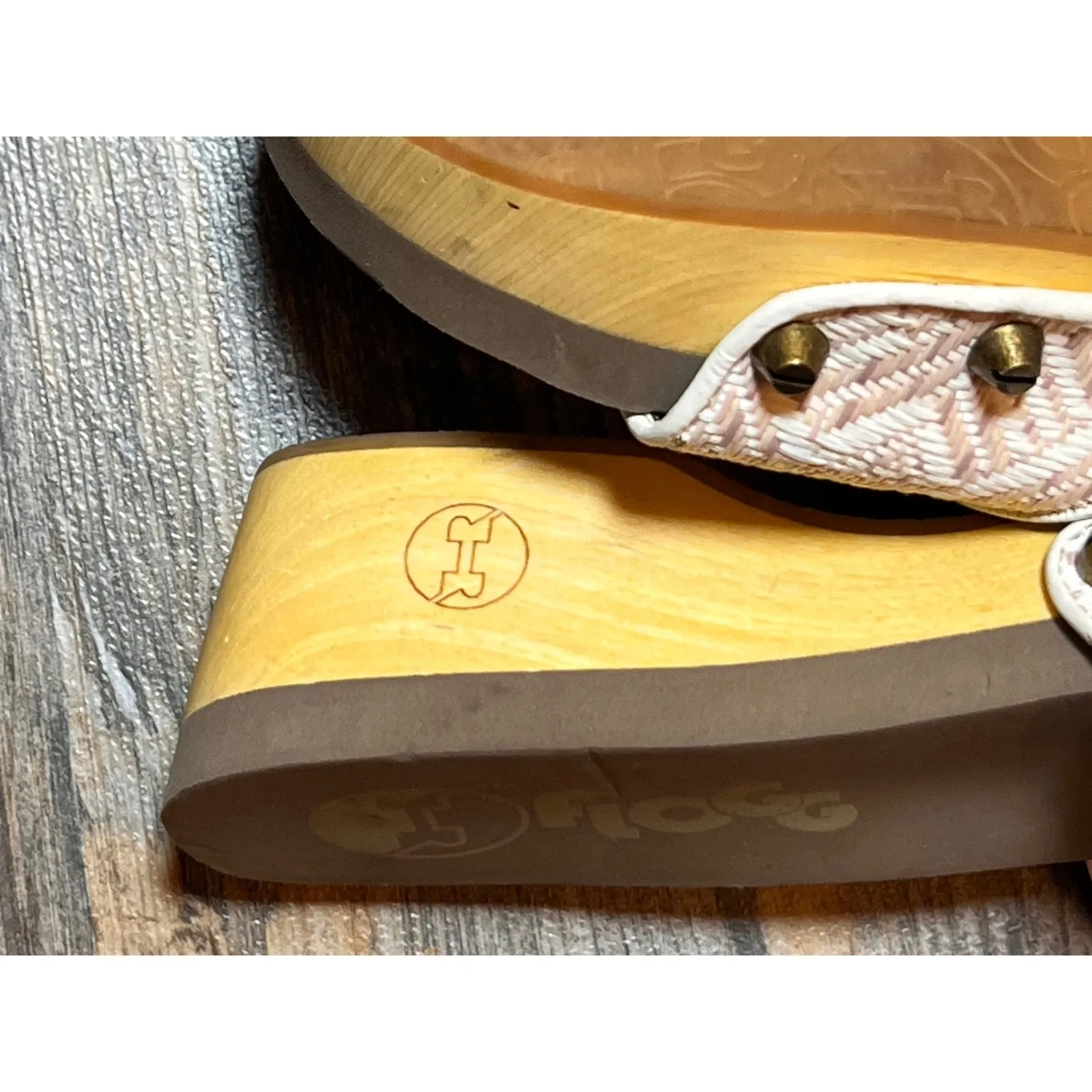 FLOGG Women Platform Wedge Sandals Slides Woven Straps Buckle Pink White Size 6 - Image 6