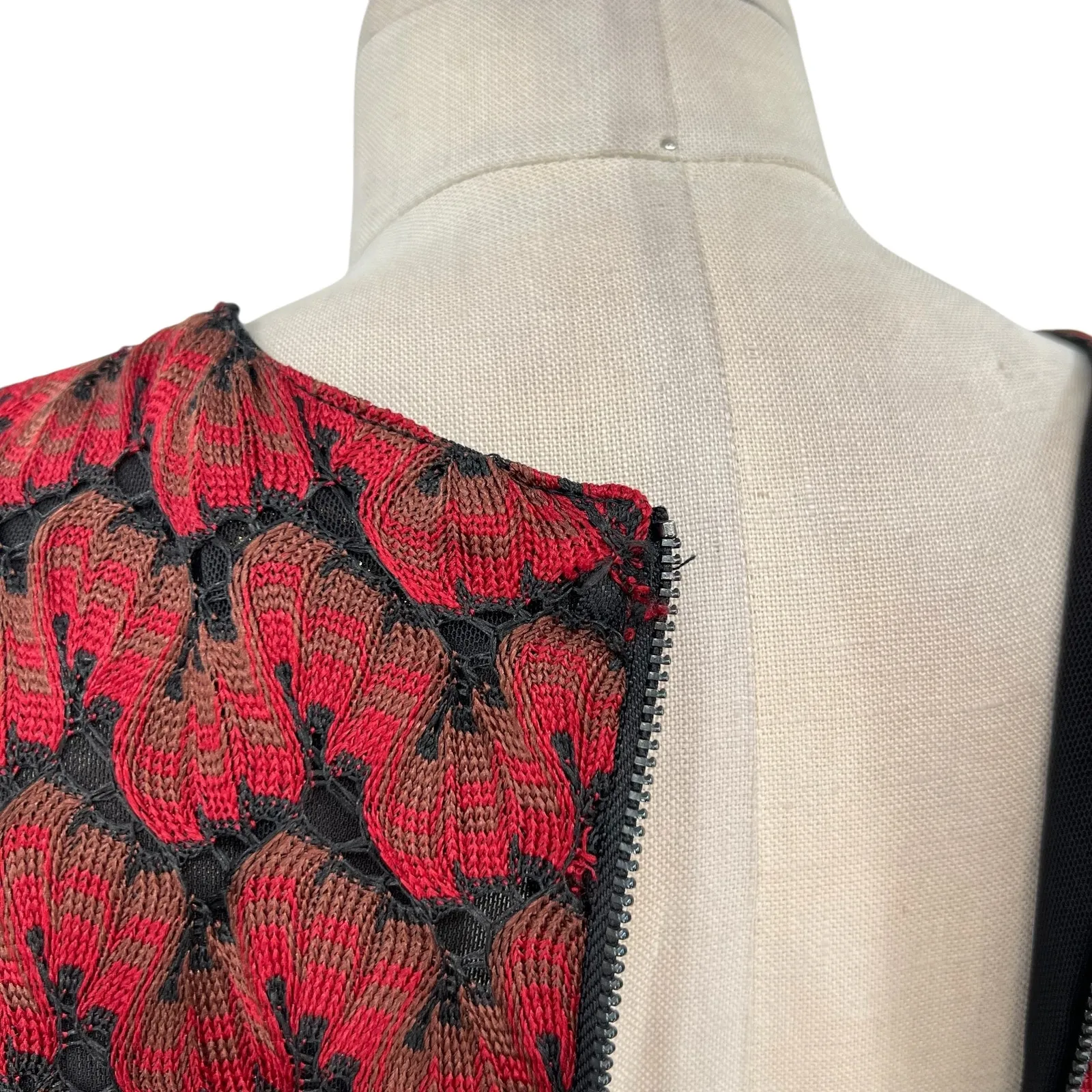 Maje Royani Jacquard‎ Dress Fit & Flare Long Sleeve Red Black Size 1 US Small - Image 13