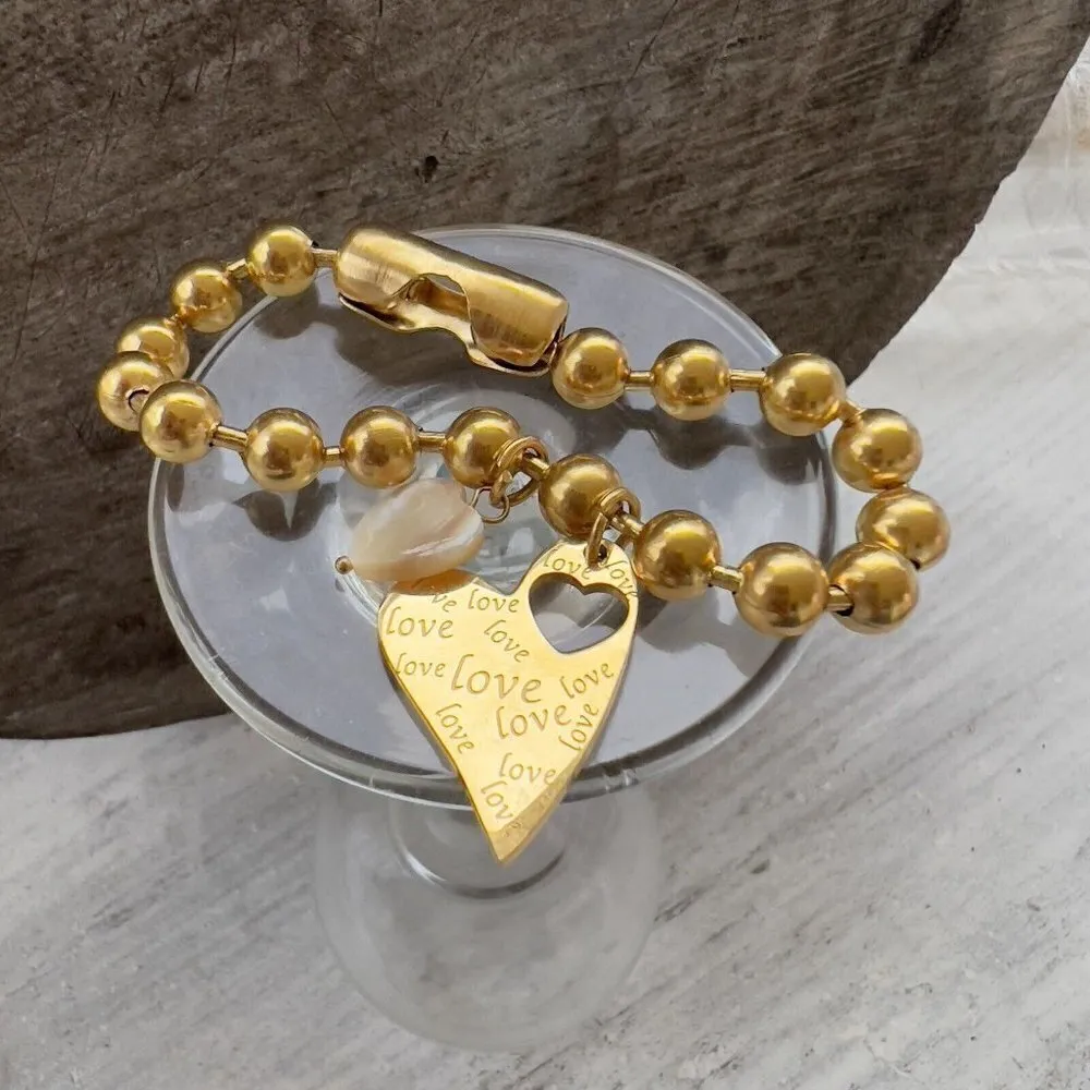 24k Gold Plated mother of pearl Bracelet Heart stainless steel womens jewelry - Image 6