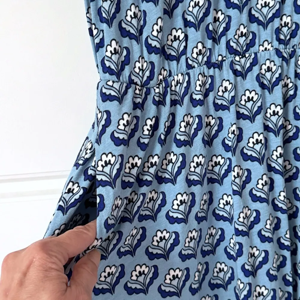 Boden Womens Floral Flutter Sleeve Jersey Dress 8R Dusty Blue Pockets Knee - Image 5