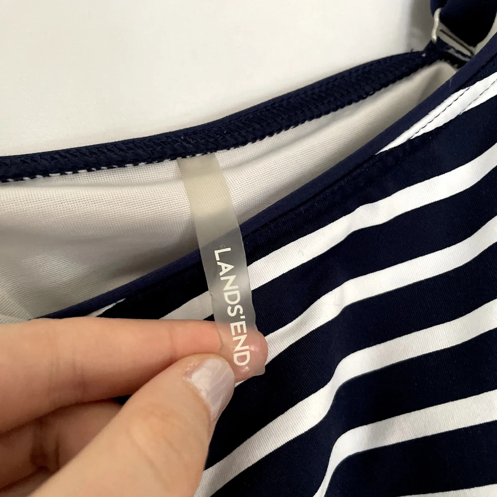 Lands' End vintage navy white tankini top padded sailor style women's 18W nylon - Image 3