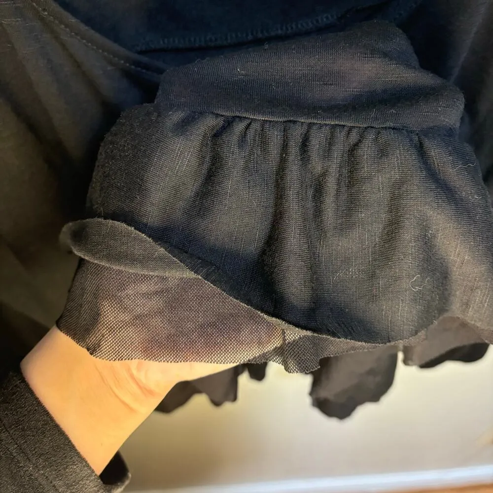 Green Envelope Black Long Sleeve Peplum Blouse Small Cropped Boatneck Staple - Image 4