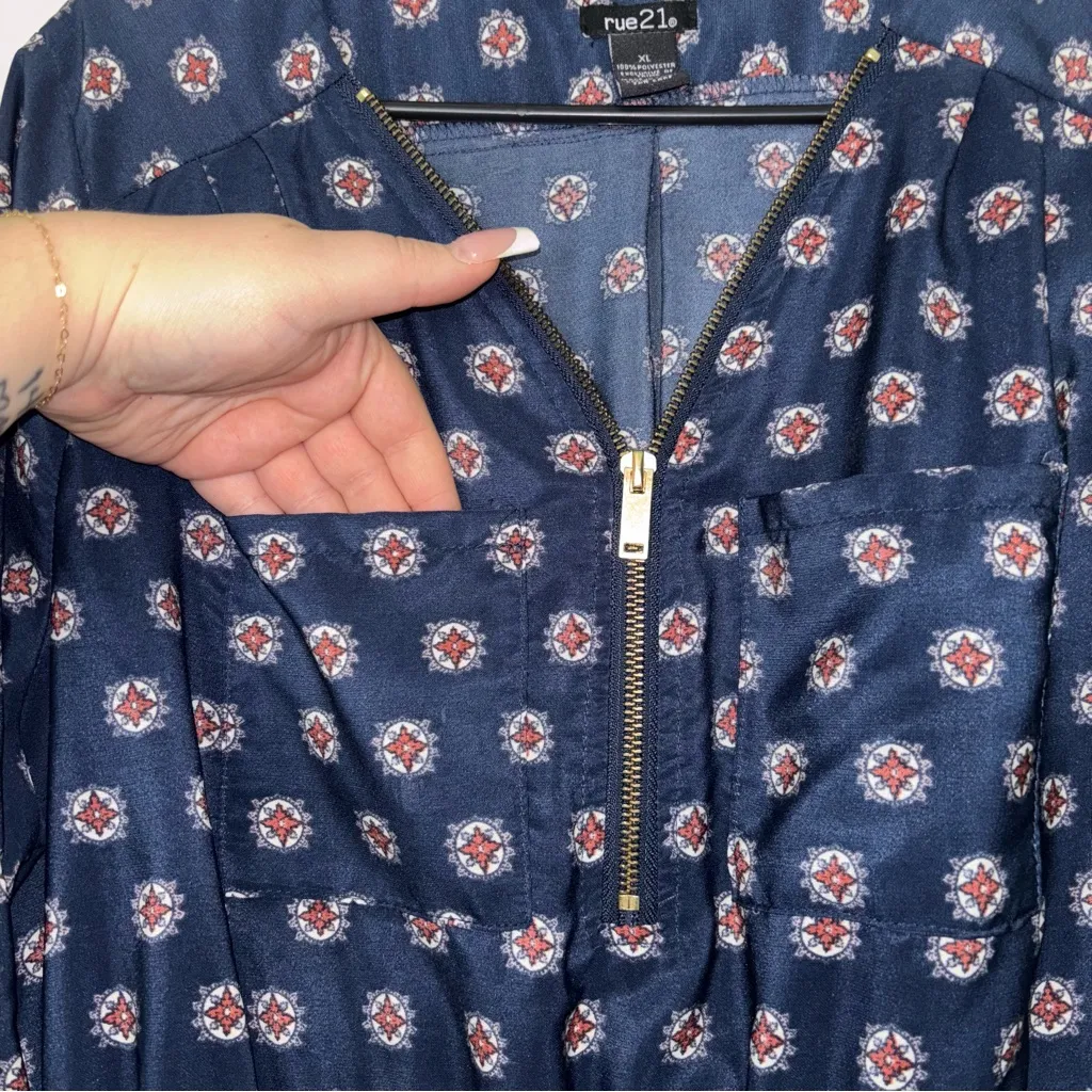 Rue21 Navy and Red Patterned Midi Dress - Image 2