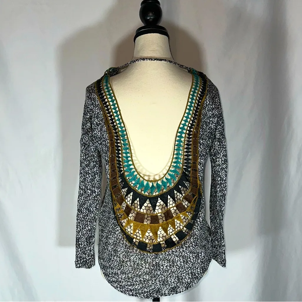 Vintage Havana Sweater Crochet Intricate Back Bohemian Coastal Cowgirl Western S Black - Image 2