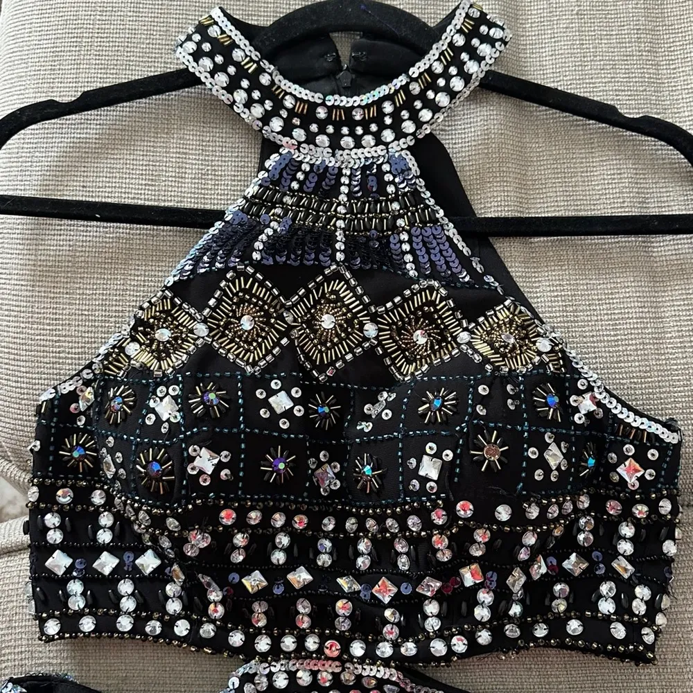 Xscape Black Sleeveless Beaded Cutout Halter Gown Size 2 - Image 7