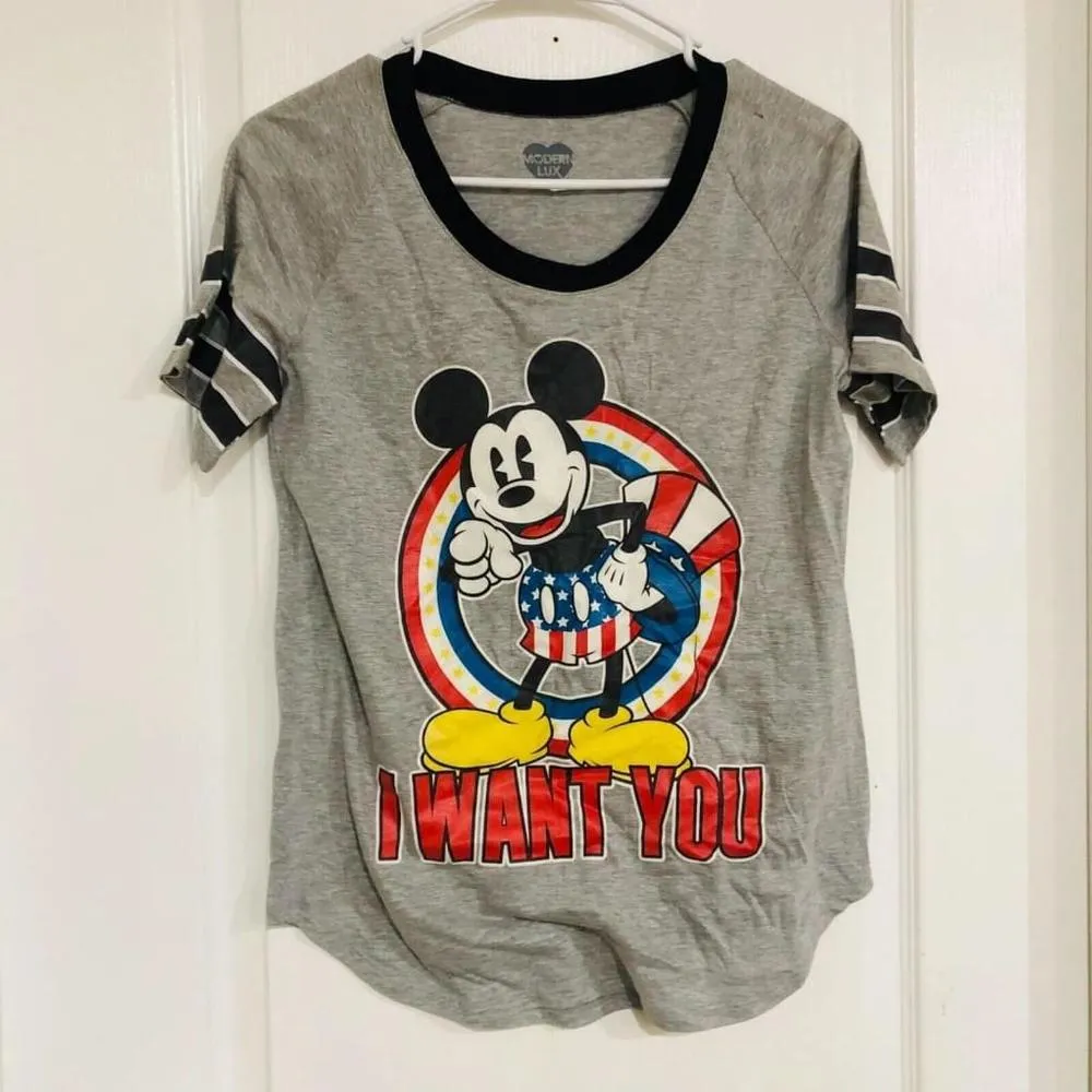 Modern Lux Women's T-Shirt US‎ Flag Mickey Mouse I Want You Gray Size Small - Image 5