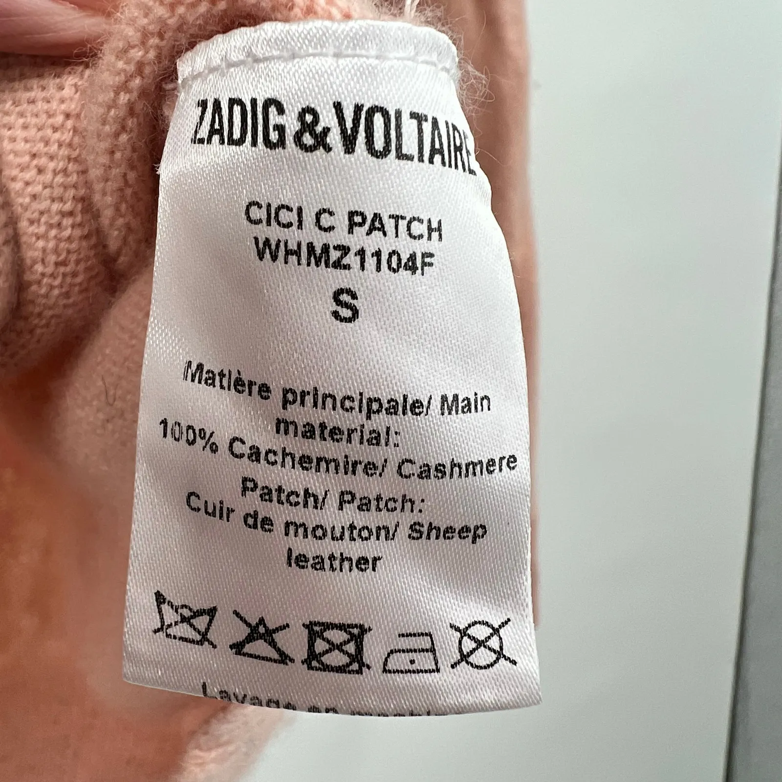 Zadig & Voltaire cici patch pink pullover 100% cashmere sweater flaws size small - Image 4