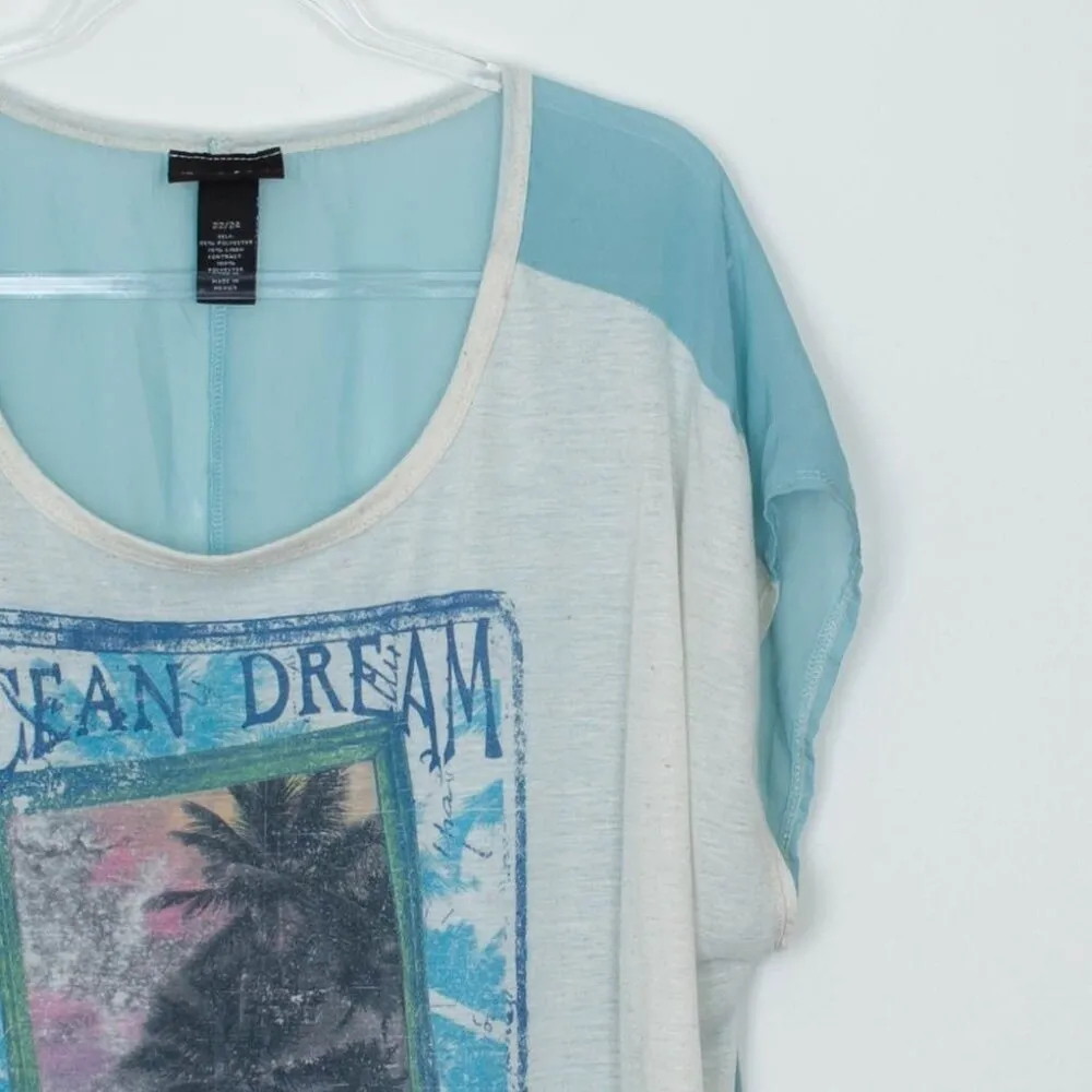 Lane Bryant Womens Ocean Dream Linen Blend Graphic Top Size 22/24 Coastal Beachy - Image 2