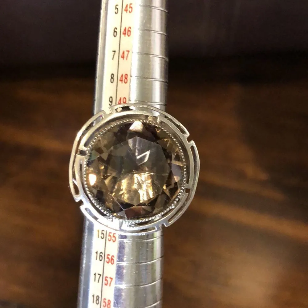 Faceted Smokey Quartz and Sterling Silver Vintage Cocktail Ring Size 6 - Image 8